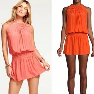 Ramy Brook Paris Sleeveless Dress Bundle Blush & Orange Sleeveless Smocked M